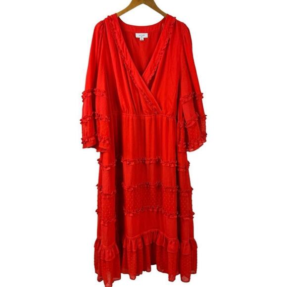 Alexis Target Dress Angel Sleeve Tiered Ruffle Orange Chiffon Plus Size 2X Boho - Picture 2 of 16